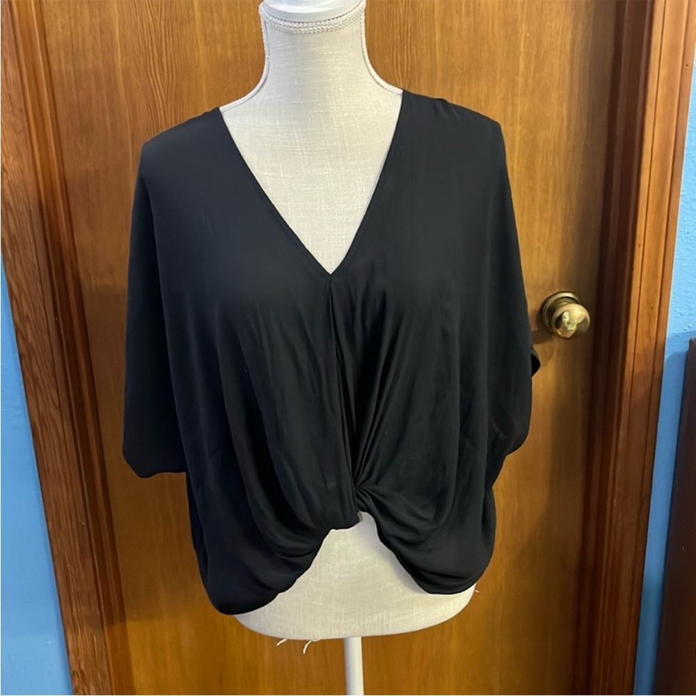 EUC XS Forever 21 black knotted sheer blouse